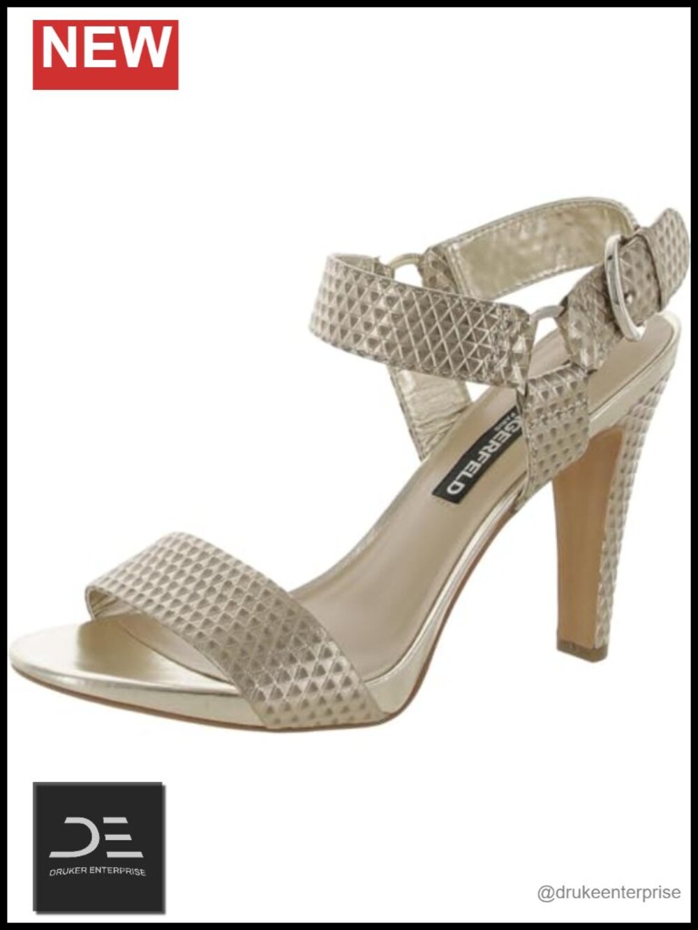 KARL LAGERFELD Cieone Glitter Rhinestone Ankle Strap Platform Heel Sandal